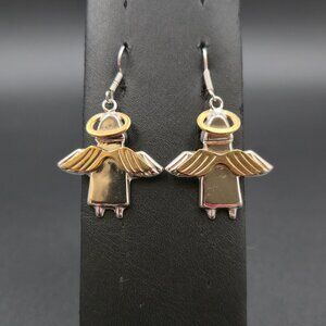 Sterling Silver Two Tone Large Angel Dangle Earrings A6826